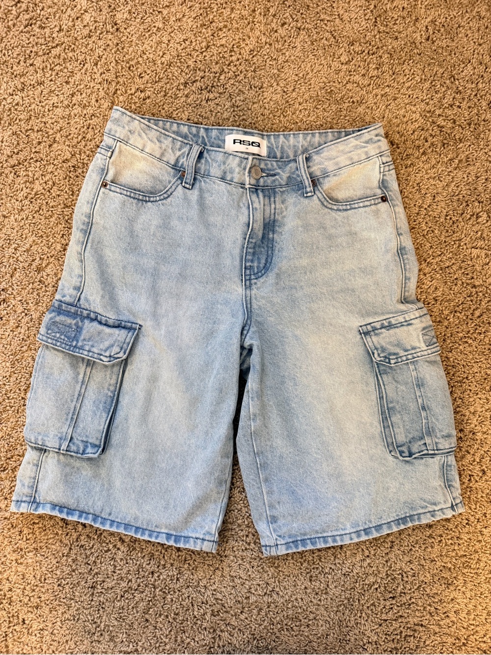 Light Blue Denim Cargo Dad Shorts